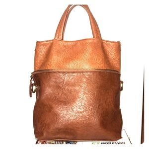 Brown color block handbag